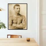 Portrait of a Tattooed Man - Charles Eisenmann Art Print / Canvas Black-framed Sepia-toned Arms Crossed Eisenmann’s, Seizes, Chain Motifs
