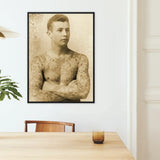 Portrait of a Tattooed Man - Charles Eisenmann Art Print / Canvas Black-framed Sepia-toned Arms Crossed Eisenmann’s, Seizes, Chain Motifs