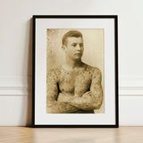 Portrait of a Tattooed Man - Charles Eisenmann Art Print / Canvas Black-framed Vintage Sepia-toned Arms Crossed Eisenmann’s, Seizes, Chain