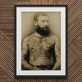 Portrait of Tattooed Man - Charles Eisenmann Art Print / Canvas Black Framed Vintage Tattoo Eisenmann’s Photograph, Posed, Female Bust