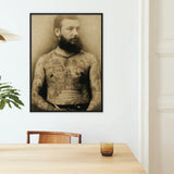 Portrait of Tattooed Man - Charles Eisenmann Art Print / Canvas Sepia-toned Framed Bearded Intricate Tattoos Torso Eisenmann’s Photograph,