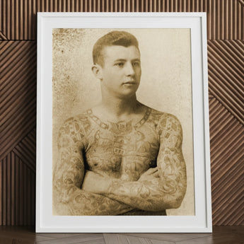 Portrait of a Tattooed Man - Charles Eisenmann Art Print / Canvas Vintage White Frame Eisenmann’s, Seizes, Chain Motifs Prints