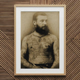 Portrait of Tattooed Man - Charles Eisenmann Art Print / Canvas Wooden Framed Vintage Tattoo Eisenmann’s Photograph, Posed, Female Bust