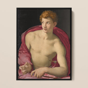 Ritratto di un giovane come San Sebastiano - Stampa d'arte di Bronzino / Tela, 12x16’’ / 31x41cm / Cornice nera, Poster Stampe & Opera visiva,