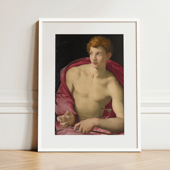 Ritratto di un giovane come San Sebastiano - Stampa d'arte di Bronzino / Tela, 12x16’’ / 31x41cm / Cornice bianca / Passe-partout, Poster Stampe &