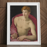 Ritratto di un giovane come San Sebastiano - Stampa d'arte di Bronzino / Tela, 24x32’’ / 61x81cm / Cornice bianca / Passe-partout, Poster Stampe &