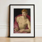 Portrait of a Young Man as Saint Sebastian - Bronzino Art Print / Canvas Black-framed Classical Painting Curly, Two Arrows, Bronzino’s,