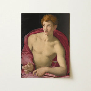 Portrait of a Young Man as Saint Sebastian - Bronzino Art Print / Canvas Classical Oil Painting Muscular Curly Red, Two Arrows, Bronzino’s,