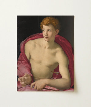 Classical Oil Painting Young Muscular Man Curly Red, Bronzino Art Print, Two Arrows, Bronzino’s Portrait, Sebastian Occupies, Iconographic