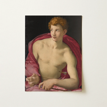 Portrait of a Young Man as Saint Sebastian - Bronzino Art Print / Canvas Classical Oil Painting Muscular Curly Red, Two Arrows, Bronzino’s,