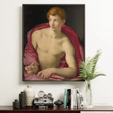Portrait of a Young Man as Saint Sebastian - Bronzino Art Print / Canvas Framed Classical Painting Reddish Hair, Two Arrows, Bronzino’s,