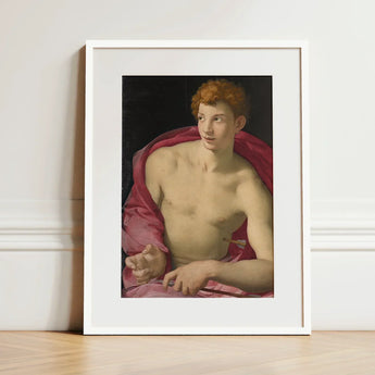Portrait of a Young Man as Saint Sebastian - Bronzino Art Print / Canvas Framed Reproduction Classical Painting Curly Reddish-brown, Two