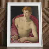 Portrait of a Young Man as Saint Sebastian - Bronzino Art Print / Canvas Framed Reproduction Classical Painting Muscular Curly, Two Arrows,