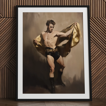 Prancer - Tirage d’art d’artiste de cirque gay / Toile, 24x32’’ / 61x81cm / Cadre noir / Passe-partout, Affiches, tirages et art visuel, Toby Leon