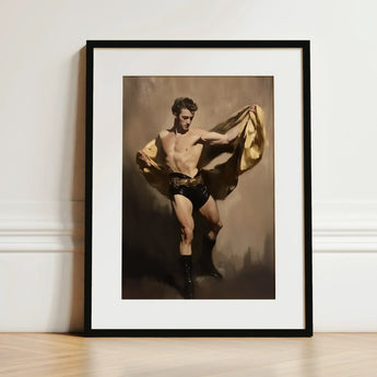 Prancer - Gay Circus Performer Art Print / Canvas Black-framed Muscular Man Black Shorts Boots, Theatrical Bravado, Redefines Masculine