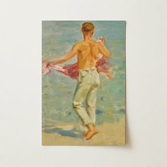 Preparing to Bathe (1911) - Henry Scott Tuke Art Print / Canvas Rectangular Impressionistic Painting Shirtless Man Light-colored