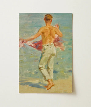 Rectangular Canvas Print Impressionistic Painting Shirtless Man Light-colored Henry Scott Tuke, Sand Meets Salt, Art