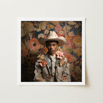 Presley - Gay Black Twunk Cowboy Art Print / Canvas Framed Portrait Photograph Person Ornate Light-colored Hat Dandy, Afroamerican