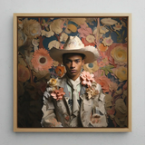 Presley - Gay Black Twunk Cowboy Art Print / Canvas Framed Portrait Person Ornate Cream-colored Cowboy Hat Jacket Dandy Gay Cowboy,