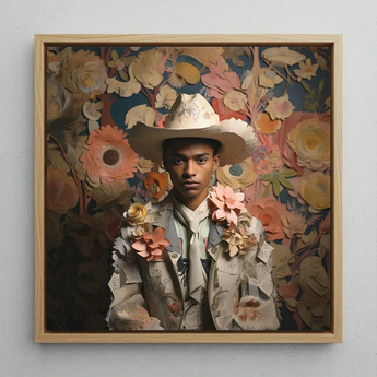 Presley - Gay Black Twunk Cowboy Art Print / Canvas Framed Portrait Person Ornate Cream-colored Cowboy Hat Jacket Dandy Gay Cowboy,