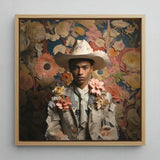 Presley - Gay Black Twunk Cowboy Art Print / Canvas Framed Portrait Person Ornate Cream-colored Hat Jacket Dandy, Afroamerican Outlaw’s,