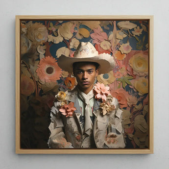 Presley - Gay Black Twunk Cowboy Art Print / Canvas Framed Portrait Person Ornate Cream-colored Hat Jacket Dandy, Afroamerican Outlaw’s,