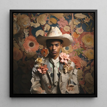 Presley - Gay Black Twunk Cowboy Art Print / Canvas Framed Portrait Person Off-white Cowboy Hat Jacket Adorned Dandy Gay Cowboy,