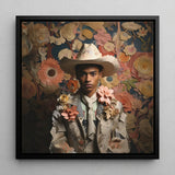 Presley - Gay Black Twunk Cowboy Art Print / Canvas Framed Portrait Person Off-white Hat Jacket Adorned Dandy, Afroamerican Outlaw’s,