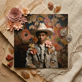 Presley - Gay Black Twunk Cowboy Art Print / Canvas Square Photograph Person Off-white Cowboy Hat Jacket Adorned Dandy Gay Cowboy,