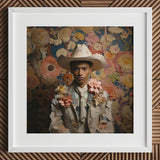 Presley - Gay Black Twunk Cowboy Art Print / Canvas White Hat Floral Embellishments Dandy, Afroamerican Outlaw’s, Spirit’s Queer Prints