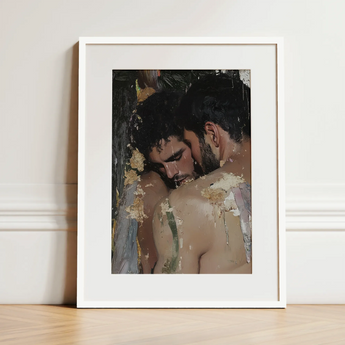 Pressed - Erotic Gay Couple Art Print / Canvas, 12x16’’ / 31x41cm / White Frame / Matboard, Posters Prints & Visual Artwork, Toby Leon