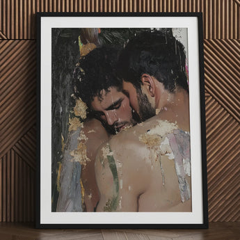 Pressed - Erotic Gay Couple Art Print / Canvas Black-framed White Mat Impressionistic Painting Two, Prints