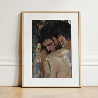 Pressed - Erotic Gay Couple Art Print / Canvas Framed Artwork Textured Impressionistic Painting Two Men Intimate, Prints