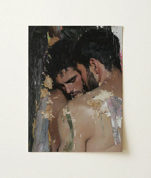 Textured Mixed-media Painting Two Men Intimate Embrace Visible Erotic Gay Couple, Art Print