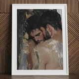 Pressed - Erotic Gay Couple Art Print / Canvas White-framed Artwork Two Men Intimate Embrace Textured Paint, Prints