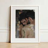 Pressed - Erotic Gay Couple Art Print / Canvas White-framed Textured Mixed-media Portrait Two Men, Prints