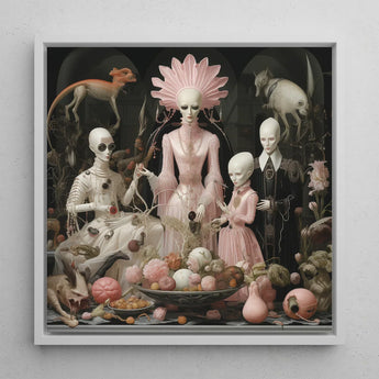 Pretty in Pink - Lowbrow Queer Horror Art Print / Canvas Framed Artwork Surreal Scene Pale Elegant Figures Grand High Ghoul’s Nuptial