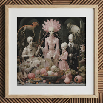 Pretty in Pink - Lowbrow Queer Horror Art Print / Canvas Framed Art Print Surreal Scene Pale Alien-like Figures Grand High Ghoul’s Nuptial