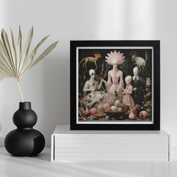 Pretty in Pink - Lowbrow Queer Horror Art Print / Canvas Framed Surrealist Artwork Figures Animals Fruits Dreamlike Composition Grand High