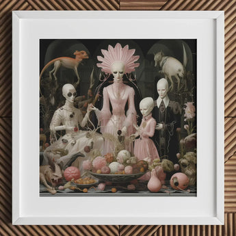 Pretty in Pink - Lowbrow Queer Horror Art Print / Canvas Surreal Framed Artwork Pale-skinned Figures Ornate White Grand High Ghoul’s