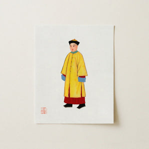 Priest - Qing Dynasty Art Print / Canvas Vibrant Yellow Traditional Chinese Robe Blue Cuffs Red Hardy Jowett, 1930s Spirituality, Manchu