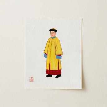 Priest - Qing Dynasty Art Print / Canvas Vibrant Yellow Traditional Chinese Robe Blue Cuffs Red Hardy Jowett, 1930s Spirituality, Manchu