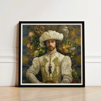 Framed Portrait Man Ornate Cream-colored Renaissance Attire Gold Prince Alfonso, Itty-bitty Pretty Committee, Gay Spanish Royalty