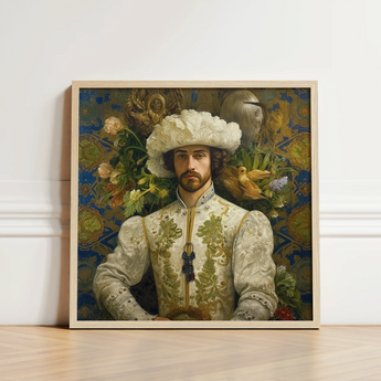 Framed Portrait Man Ornate Cream-colored Renaissance-style Attire Gold Prince Alfonso, Itty-bitty Pretty Committee, Gay Spanish Royalty