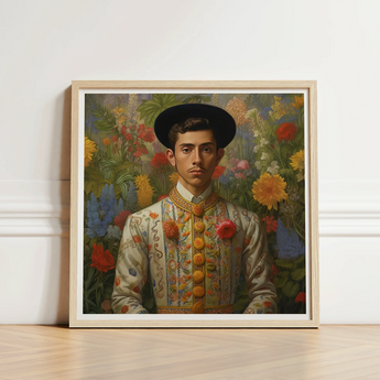 Framed Portrait Man Ornate Embroidered White Gold Bullfighter’s Itty-bitty Pretty Committee, Baroque Gay Princes, Mexican Royalty Queerart