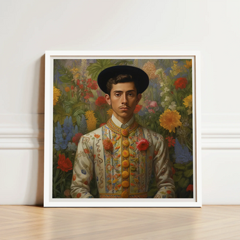 Framed Portrait Young Man Traditional Spanish Attire Ornate Itty-bitty Pretty Committee, Baroque Gay Princes, Mexican Royalty Queerart