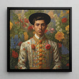 Prince Bernardino - Gay Mexican Royalty Art Print / Canvas Black-framed Portrait Man Traditional Spanish Attire Intricate Floral Itty-bitty