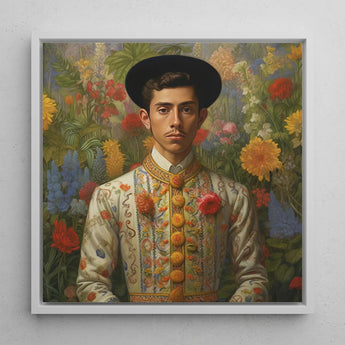 Prince Bernardino - Gay Mexican Royalty Art Print / Canvas Framed Portrait Man Ornate Cream-colored Embroidered Jacket Gold Itty-bitty