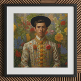 Prince Bernardino - Gay Mexican Royalty Art Print / Canvas Framed Portrait Man Ornate Cream-colored Embroidered Jacket Gold Itty-bitty