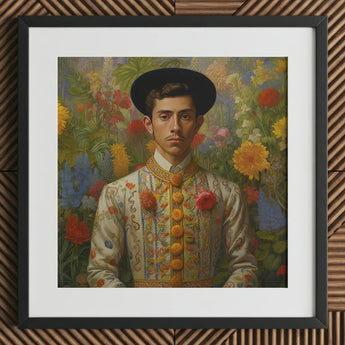 Prince Bernardino - Gay Mexican Royalty Art Print / Canvas Framed Portrait Man Ornate Cream-colored Embroidered Jacket Gold Itty-bitty